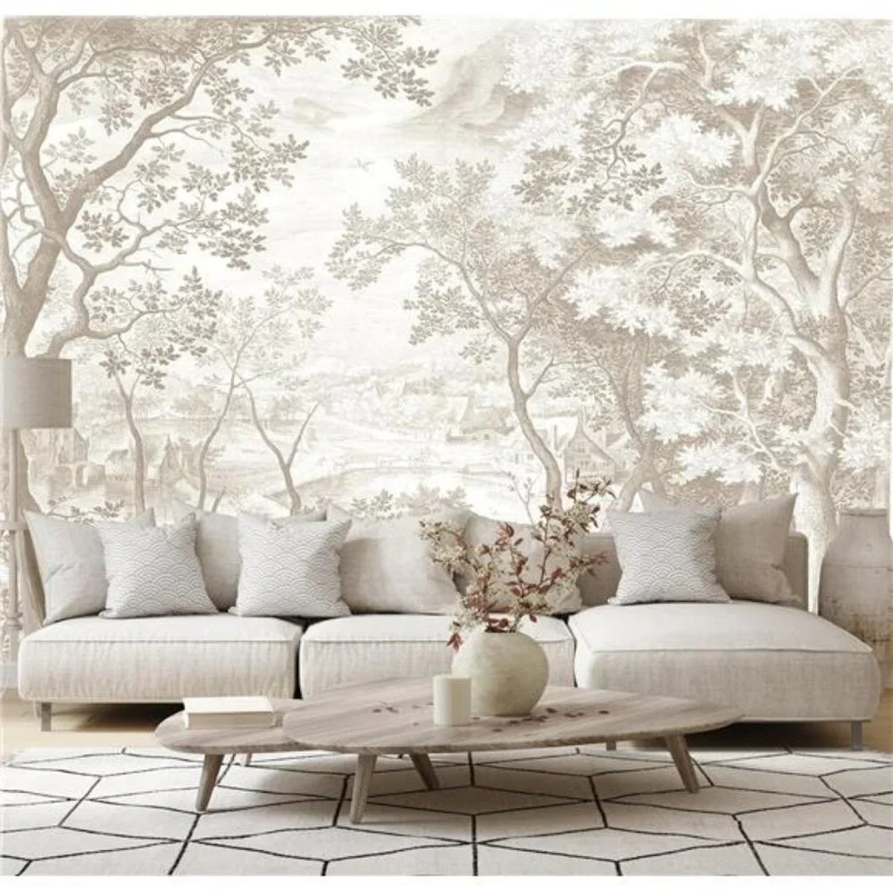 Vintage Beige Forest Woodland Mural Wallpaper for Bedroom Living Room (Not Peel